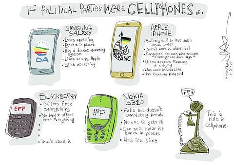 If political parties were cellphones. More of Jerm's creations at www.jerm.co.za.