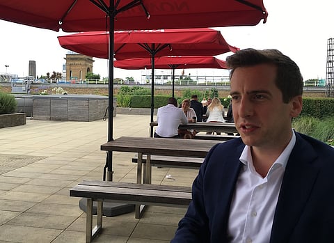 Peter Attard Montalto on the staff rooftop chill area at Nomura's London HQ.