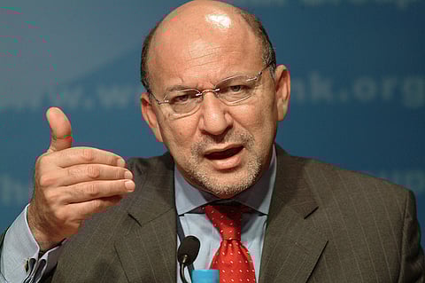 Trevor Manuel, former South African Finance Minister and Chairman of the Development Committee, center, calls delegates to order at a meeting at the International Monetary Fund and World Bank Conference in Dubai, United Arab Emirates Monday September 22, 2003. South Africa's unemployment rate, already the highest among 57 countries tracked by Bloomberg, may have risen in the six months to February, government figures due Tuesday may show, increasing pressure on the government to improve education and create new jobs for unskilled workers. Photographer: Charles Crowell/Bloomberg News.