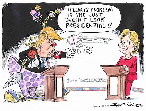 The Big Debate - Presidential candidates Donald Trump and Hillary Clinton. More magic available at www.zapiro.com.
