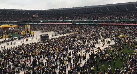 The crowds gather at Orlando Stadium for the ANC 105 year birthday celebrations. PIc: Twitter @Nduzana