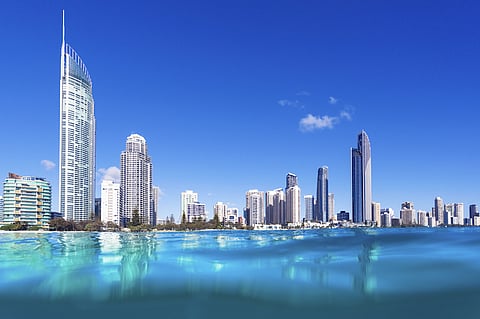 Blue waves rolling on Surfers Paradise beach, QLD, Australia
