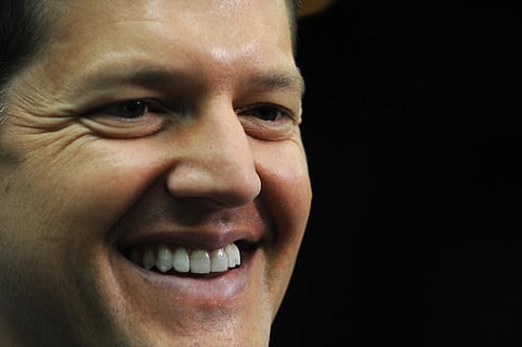 Roelof Botha of Sequoia Capital during an interview with a Bloomberg News reporter at the NYC 2012 TechCrunch Disrupt event at Pier 94 in Manhattan, NY. Photo: ©Jennifer S. Altman