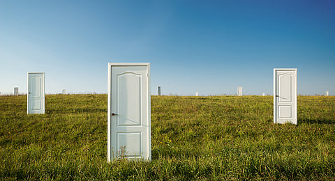 The concept of choice: many doors in a green field