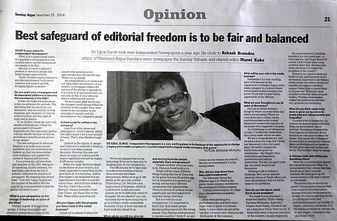 Fake News? Iqbal Survé’s dictum that all articles carried in his newspapers must be ‘fair, balanced and accurate’ – a dictum routinely ignored, without sanction or consequence, by Aneez Salie.