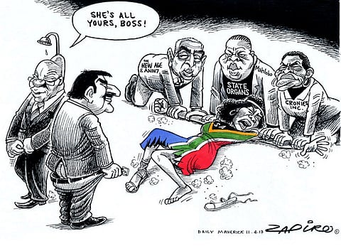 The Zapiro cartoon which has the paper tigers apoplectic with self-indignant rage. For more Zapiro magic, click here.