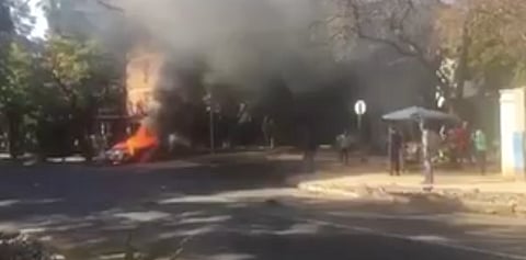 MUST WATCH: Uber vehicle set on fire as antibodies take to the streets