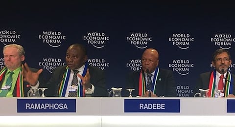 Team SA lead by ANC deputy president Cyril Ramaphosa at this year's WEF press conference.