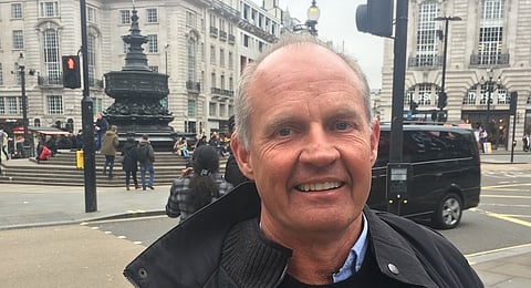 Capitec CEO Gerrie Fourie on a visit to London in March 2018 - snapped at Piccadilly Circus