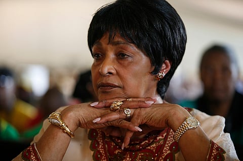 The late Winnie Madikizela-Mandela attending with the African National Congress Woman's League delegation at the ANC conference in Polokwane, Limpopo province, South Africa, on Sunday, Dec. 16, 2007. Photographer: Greg Marinovich/Bloomberg News