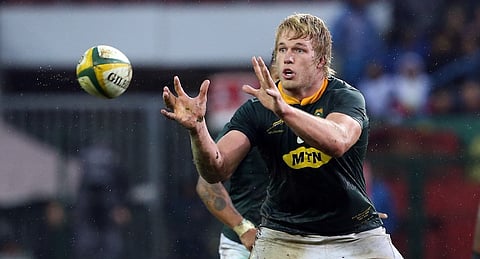 Springbok Pieter-Steph du Toit in action against the English in the third test at Newlands. Credit: SARugby.