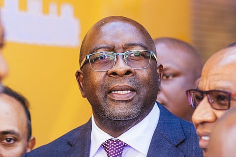 Nhlanhla Nene, South Africa's finance minister, speaks during an event to launch commemorative South African rand banknote and coins in Pretoria, South Africa, on Friday, July 13, 2018. The new notes and coins are being introduced to commemorate the life of Mandela, the nation’s first black president, who would have turned 100 on July 18. Photographer: Waldo Swiegers/Bloomberg