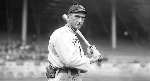 Shoeless Joe Jackson, Black Betsy in hand, during his 1913 season with the Cleveland Naps. Pic: Wikipedia - Charles M Conlon.