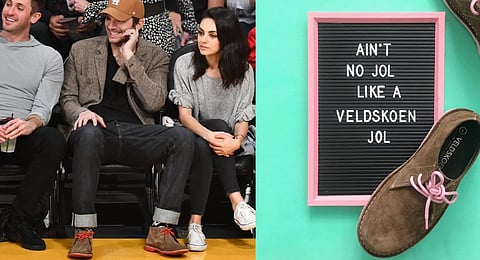 Ashton Kutcher wearing Veldskoen's veldskoene.