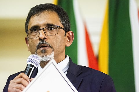 Ebrahim Patel, South Africa's trade and industry minister, speaks during a swearing-in ceremony in Pretoria, South Africa, on Thursday, May 30, 2019. Now that South Africa's cabinet has been announced, the rand may join its emerging-market peers in being whipsawed by a trade war that has subdued markets worldwide. Photographer: Waldo Swiegers/Bloomberg