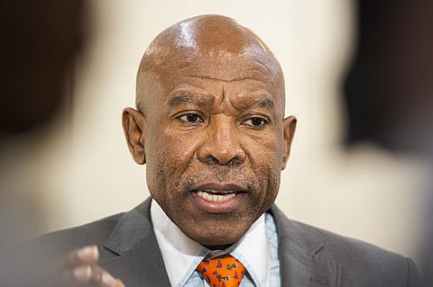Lesetja Kganyago, governor of South Africa's reserve bank, speaks to reporters during an unveiling event for South African rand coin designs commemorating the 25th anniversary of democracy in Pretoria, South Africa, on Wednesday, June 5, 2019. South African Finance Minister Tito Mboweni backed the central bank’s existing mandate of targeting inflation only hours after the ruling party’s top decision-making body called on the government to expand the remit to include economic growth and job creation. Photographer: Waldo Swiegers/Bloomberg