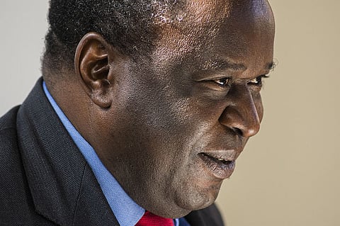 Tito Mboweni, South Africa's finance minister, pauses during an unveiling event for South African rand coin designs commemorating the 25th anniversary of democracy in Pretoria, South Africa, on Wednesday, June 5, 2019. Mboweni backed the central bank’s existing mandate of targeting inflation only hours after the ruling party’s top decision-making body called on the government to expand the remit to include economic growth and job creation. Photographer: Waldo Swiegers/Bloomberg