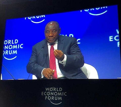 South African President Cyril Ramaphosa addressing delegates at the World Economic Forum on Africa. pic: Alec Hogg