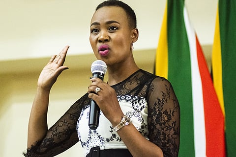 Stella Ndabeni-Abrahams, South Africa's communications minister, gestures as she speaks during a swearing-in ceremony in Pretoria, South Africa, on Thursday, May 30, 2019. Now that South Africa's cabinet has been announced, the rand may join its emerging-market peers in being whipsawed by a trade war that has subdued markets worldwide.