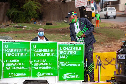 SOWETO, SOUTH AFRICA - OCTOBER 27: ActionSA campaigns on October 27, 2021 in Soweto, South Africa. The 2021 South African municipal elections will be held on 1 November 2021 to elect councils for all district, metropolitan and local municipalities in each of the country's nine provinces. (Photo by Papi Morake/Gallo Images via Getty Images)