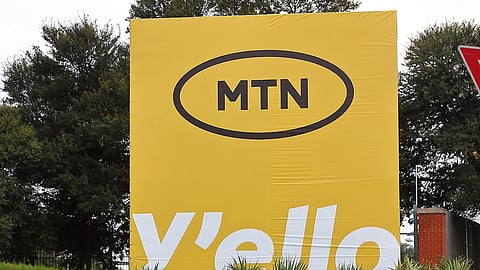 A view of MTN's new logo on February 23, 2022 in Johannesburg, South Africa. It is reported that giant telecommunications group MTN has revealed a new logo ahead of an official brand refresh. (Photo by Gallo Images/Fani Mahuntsi)