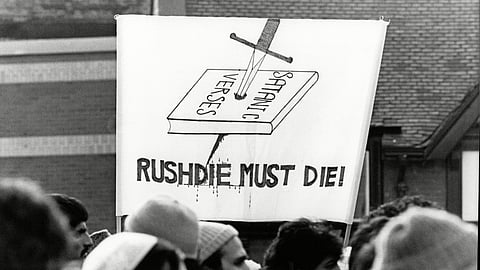 Muslim Protest - Rushdie - Satanic Verses demo 15th March 1989. (Photo by Staff/Mirrorpix/Getty Images)