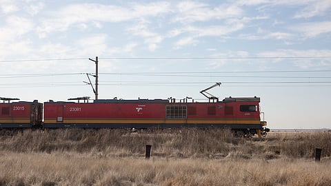 A Transnet train on August 23, 2022 in Hopetown, South Africa. Hopetown is a town which lies at the edge of the Great Karoo in South Africa. (Photo by Gallo Images/Misha Jordaan)