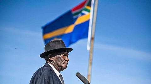 Minister Bheki Cele speaks at the distribution of service cars to different government departments at Bobbiespark on August 16,2022 in Bloemfontein, South Africa. The initiative is a kick off of an improved service delivery program and to restore law and order in the province. (Photo by Gallo Images/Volksblad/Mlungisi Louw)