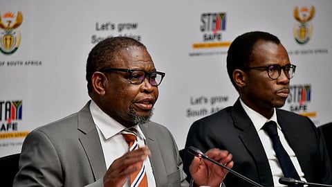 Minister Enoch Godongwana addressing media briefing ahead of his presentation of the 2022 Medium Budget Term Policy Statement in Parliament. 26/10/2022, Imbizo Media Centre, Parliament Precinct, Cape Town. Elmond Jiyane, GCIS