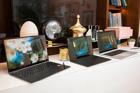 Samsung Galaxy Book 2 Pro 360 laptops-to-tablets during the Samsung Galaxy Mobile World Congress (MWC) 2022 event in New York, U.S., on Thursday, Feb. 24, 2022. Last year, Samsung reached more PC consumers in more markets than ever before, as a result, PC sales increased by 63 percent year-over-year. Photographer: Jutharat Pinyodoonyachet/Bloomberg