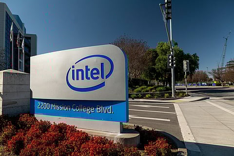 Signage at the entrance to Intel headquarters in Santa Clara, California, U.S., on Wednesday, Jan. 20, 2021. Investors want to know if the world's largest chipmaker will outsource more production when Intel Corp. reports results Thursday.