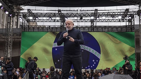 Luiz Inacio Lula da Silva, Brazil's former president, speaks during a campaign event at Vale do Anhangabau in Sao Paulo, Brazil, on Saturday, Aug. 20, 2022. Datafolha election poll released on Thursday showed incumbent President Jair Bolsonaro narrowing the gap to front-runner Lula to 15 percentage points from 18 points in July and 21 points in May. Photographer: Victor Moriyama/Bloomberg