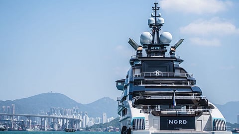 The Nord superyacht in Hong Kong, China, on Friday, Oct. 14, 2022. The Nord, a $500 million megayacht that's connected to sanctioned Russian tycoon Alexey Mordashov, has mysteriously ended up in Hong Kong after a more than week-long voyage from the port of Vladivostok where it was anchored since March. Photographer: Lam Yik/Bloomberg