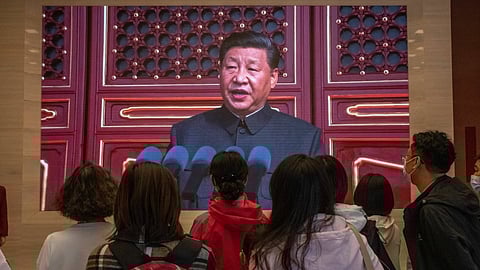 A video featuring Chinese President Xi Jinping at the Museum of the Chinese Communist Party in Beijing, China, on Tuesday, Oct. 4, 2022. China's Party Congress, which begins mid-October, is expected to see Xi secure a precedent-breaking third term in power. Source: Bloomberg