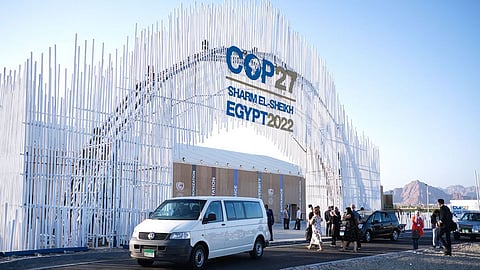 Transportation for attendees at the entrance to the COP27 climate conference in Sharm El-Sheikh, Egypt, on Sunday, Nov. 6, 2022. Disagreements over who should pay for the harm done by climate-driven extreme weather events will be at the heart of discussions at COP27, the first to be held in Africa since 2016. Photographer: Islam Safwat/Bloomberg