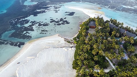 Reclaimed land on the island of Huraa in the Maldives