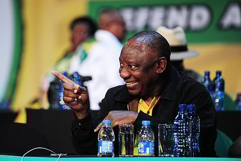 Cyril Ramaphosa, South Africa's president, on day four of the 55th national conference of the African National Congress party in Johannesburg, South Africa, on Monday, Dec. 19, 2022. Ramaphosa comfortably won re-election as head of South Africas governing party just weeks after a scandal threatened to derail his political career, and now faces an uphill battle to rebuild its flagging support heading into a national vote in 2024.