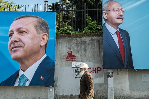 Election billboards for Recep Tayyip Erdogan, Turkey's president, and presidential candidate for the Justice and Development Party (AKP), in Istanbul, Turkey, on Sunday, April 30, 2023. Turkey's presidential election is scheduled for May 14. Photographer: Kerem Uzel/Bloomberg