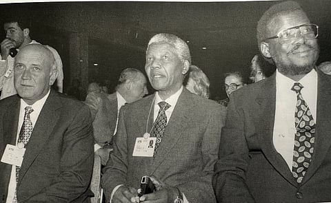 The historic WEF meeting in 1992 when Buthelezi, Mandela and De Klerk shared on a public platform for the first time.
