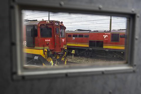 Transnet freight locomotives in the Benoni district of Gauteng, South Africa.