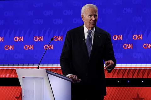 ATLANTA, GEORGIA - JUNE 27: U.S. President Joe Biden walks off stage during the CNN Presidential Debate at the CNN Studios on June 27, 2024 in Atlanta, Georgia. President Biden and Republican presidential candidate, former U.S. President Donald Trump are facing off in the first presidential debate of the 2024 campaign. (Photo by Justin Sullivan/Getty Images)