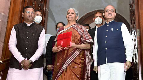 Sitharaman with her team: the capex booster will ‘crowd in’ private investment; Pix courtesy: PIB