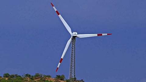 File picture of a wind turbine in Chitradurga hills, Karnataka