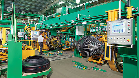 CV tyre under production at JK Tyre plant
