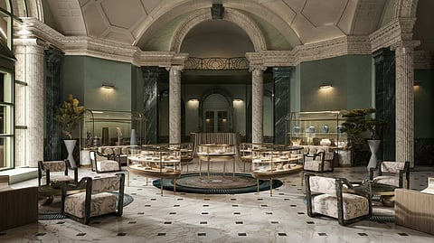 The historic Steinway Hall rotunda