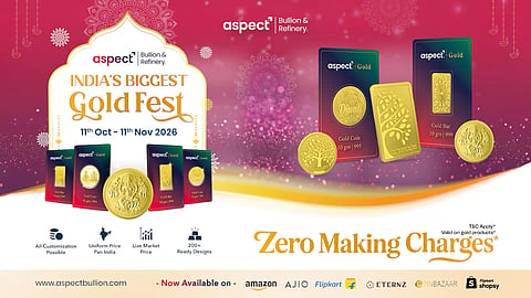 Aspect Bullion Launches India’s Biggest Gold Fest with Zero Making Charges on Gold Coins & Bars