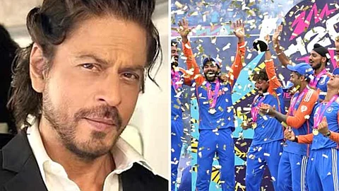 Shah Rukh Khan (left) and the Indian cricket team after the win