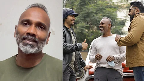Vijay Milton (L) and a photo taken during the shooting of the film