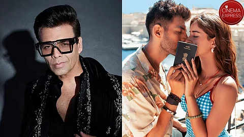 Karan Johar (L) and Kartik Aaryan, Ananya Panday (L)