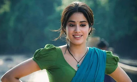 Janhvi Kapoor in a still from the Jr NTR-starrer